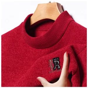 25 Year Old Sweater Men's Thick Winter Clothes with Velvet Half High Collar One Fleece Warm Base Wool Sweater Men's