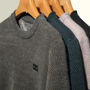 2025 Winter New Ferret Fleece Warm Sweater Men's Round Neck Integrated Fleece and Thick Embroidery Casual New Base Sweater