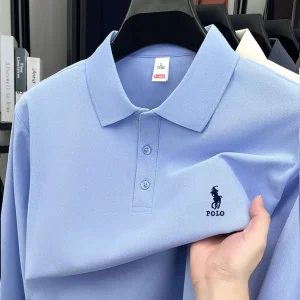 Long Sleeved T-shirt Men's 2025 Spring and Autumn New Style Men's Business Casual Solid Color Lapel Polo Shirt